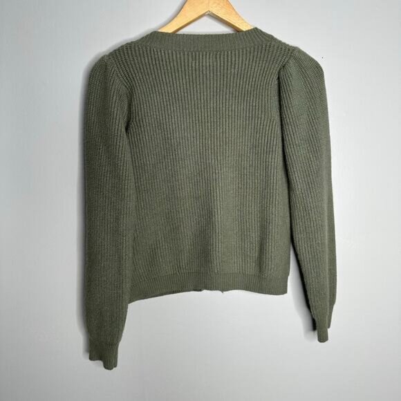 &merci Women's Olive Green Ribbed Cropped‎ Button Front Cardigan Size S NWOT - Picture 6 of 6